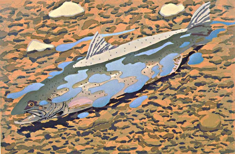 Redding Salmon (Northern Sea Trout), 1997-98
             etching and woodcut on Arches Cover, 26 3/4 x 36 inches, sheet, edition 35